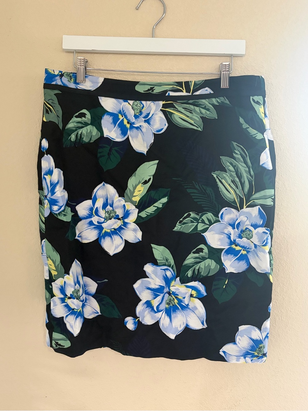 Banana Republic Black Pencil Skirt with Blue & Green Floral Print